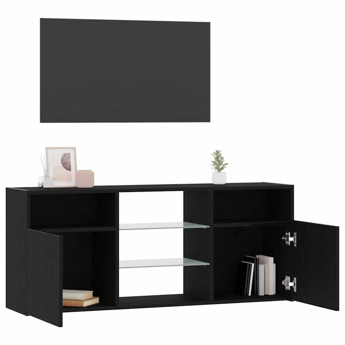 Dulap TV cu LED stejar negru 120x30x50 cm lemn prelucrat - WALTI WALTI