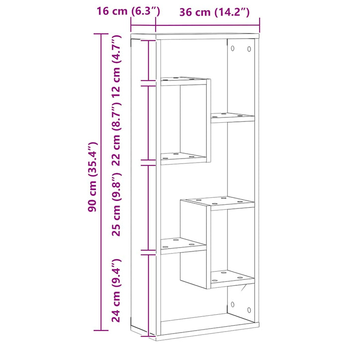 Raft de perete din lemn vechi 36x16x90 cm, lemn stratificat - WALTI WALTI