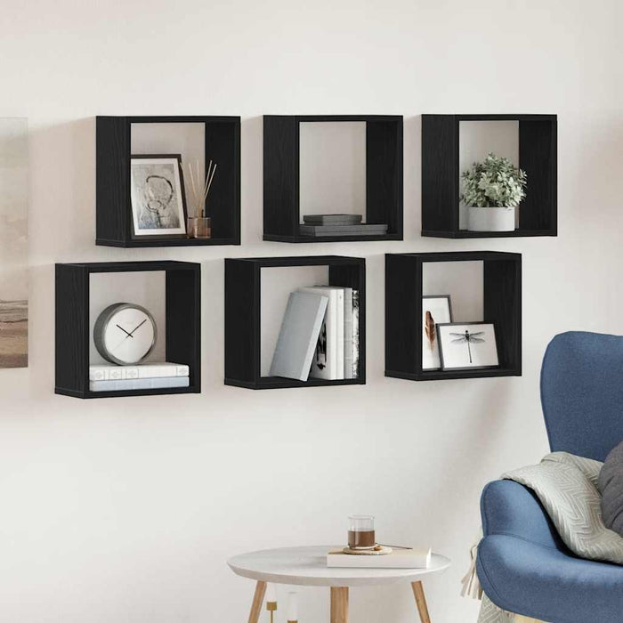 Rafturi de perete cub 6 buc. stejar negru, 30x15x30 cm lemn - WALTI WALTI