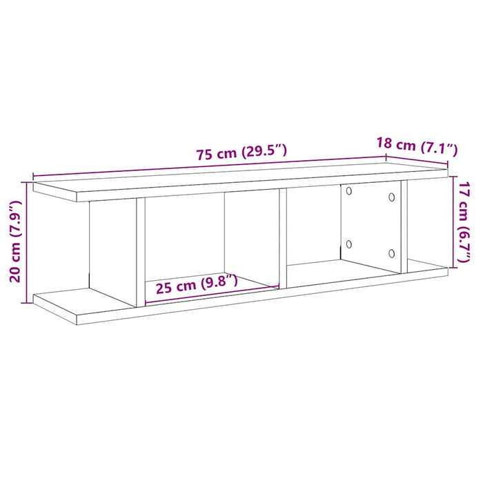 Rafturi de perete 2 buc Stejar negru 75x18x20 cm Lemn prelucrat - WALTI WALTI