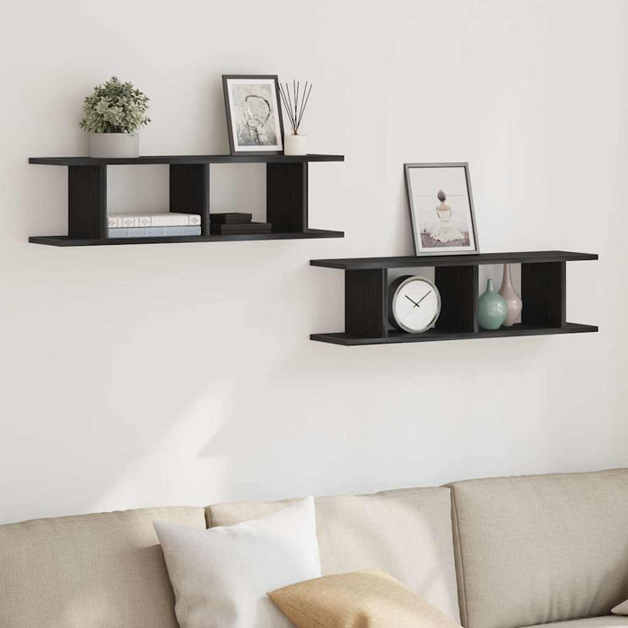 Rafturi de perete 2 buc Stejar negru 75x18x20 cm Lemn prelucrat - WALTI WALTI