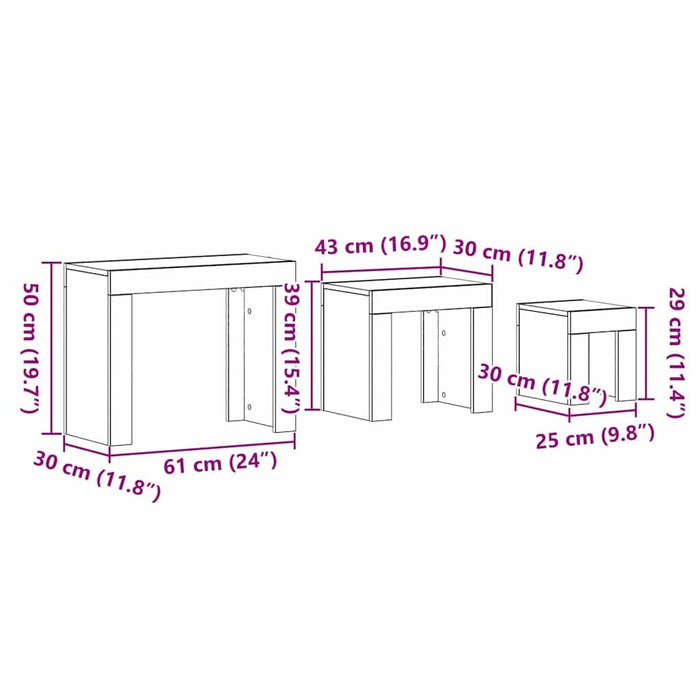 Mese în cuiburi 3 pcs Stejar Negru Lemn compozit - WALTI WALTI