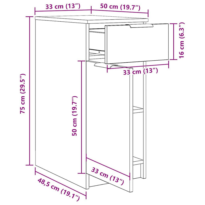 Dulap pentru birou Stejar negru 33 x 50 x 75 cm Lemn compozit - WALTI WALTI