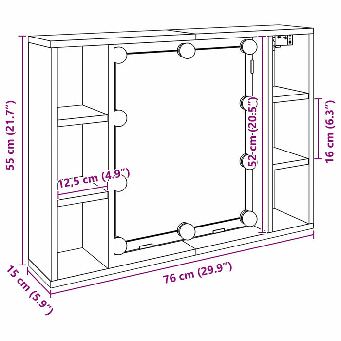 Dulap cu oglindă Stejar Negru 76 x 15 x 55 cm Lemn compozit - WALTI WALTI