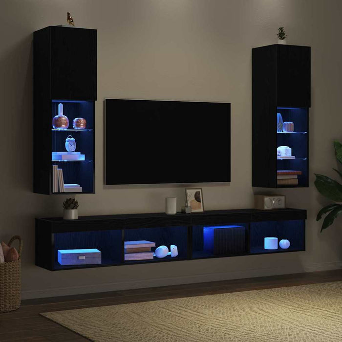 Set comodă TV cu LED 2 pcs Stejar Negru 30,5 x 30 x 102 cm - WALTI WALTI