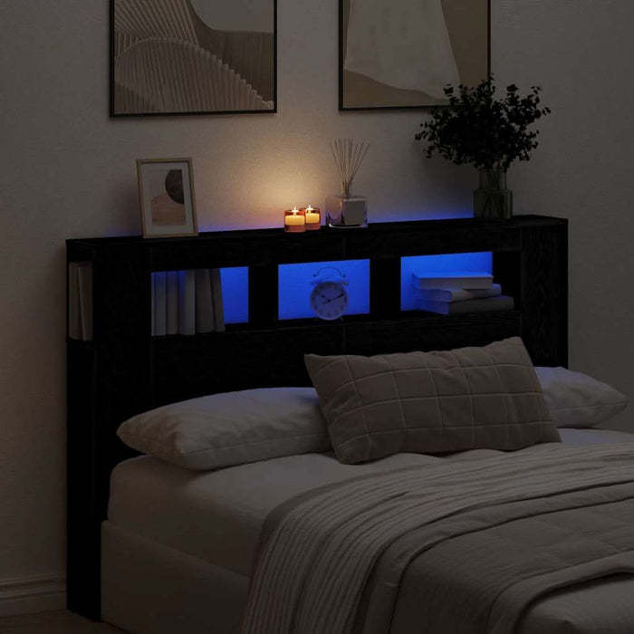 Tăblie LED Stejar negru 160 x 18.5 x 103.5 cm Lemn compozit - WALTI WALTI