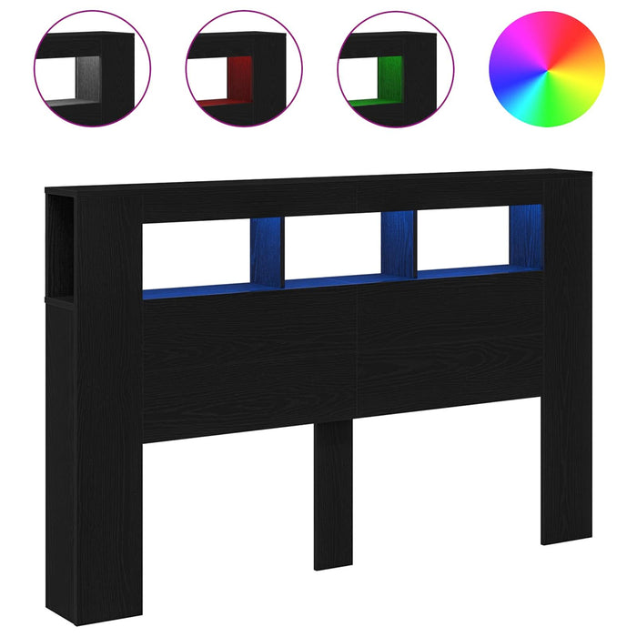 Tăblie LED Stejar negru 160 x 18.5 x 103.5 cm Lemn compozit - WALTI WALTI