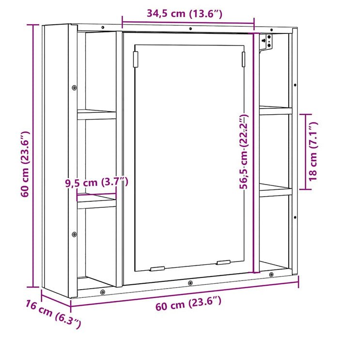 Dulap cu oglindă de baie stejar negru 60x16x60cm lemn prelucrat - WALTI WALTI