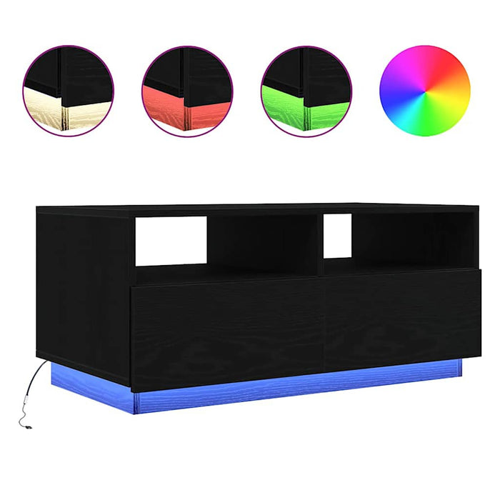 Masuta de cafea cu lumini LED Stejar negru 90x49x40 cm - WALTI WALTI