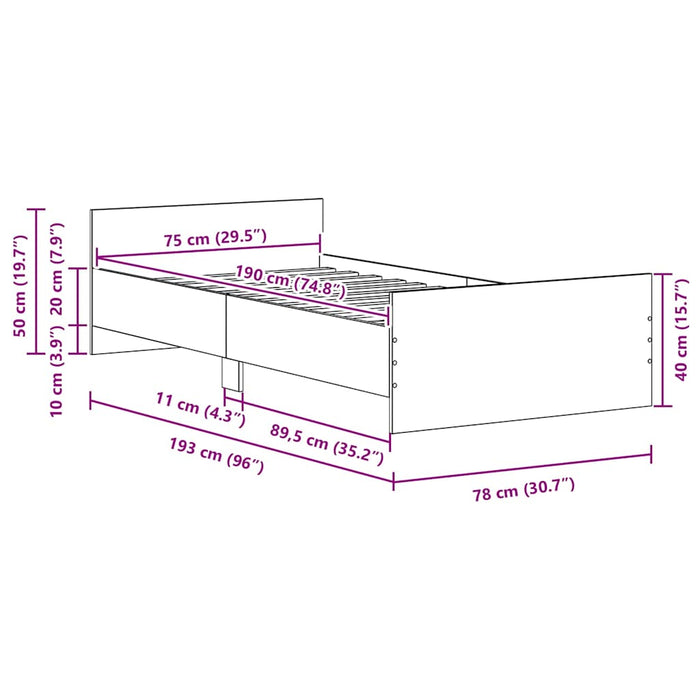 Cadru de pat fără saltea Lemn vechi 75x190 cm Lemn prelucrat - WALTI WALTI