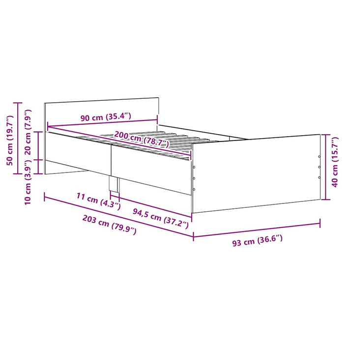 Cadru de pat fără saltea Stejar negru 90x200 cm Lemn prelucrat - WALTI WALTI