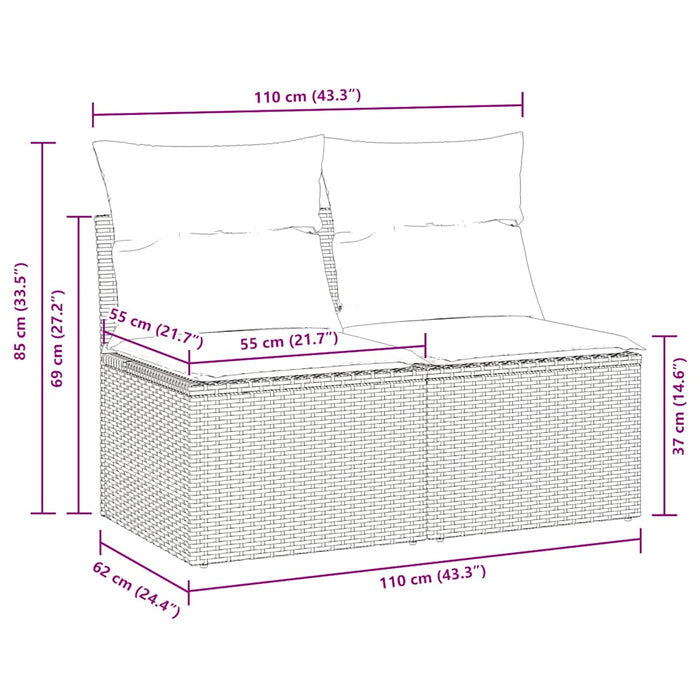 Set canapea de grădină cu perne, 2 piese, gri deschis poliratan WALTI