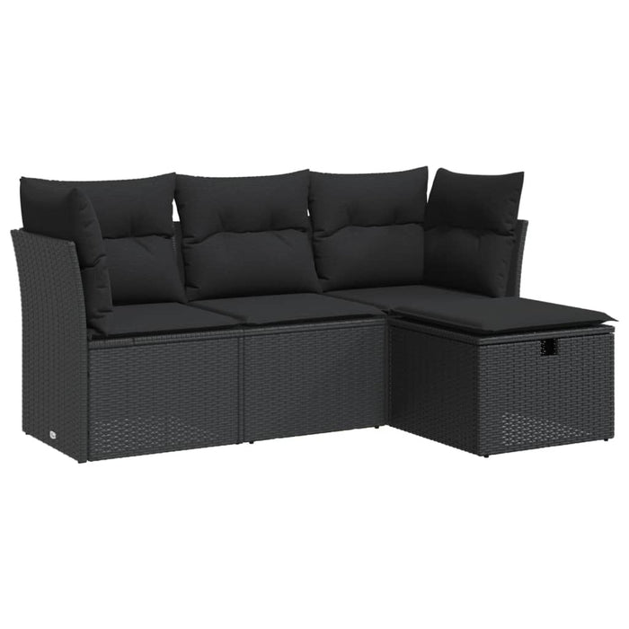 Set mobilier de grădină cu perne, 4 piese, negru, poliratan WALTI
