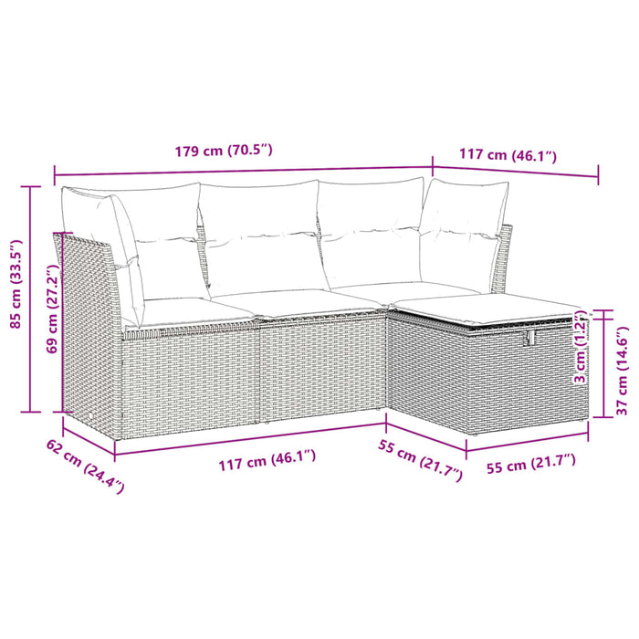 Set mobilier de grădină cu perne, 4 piese, negru, poliratan WALTI