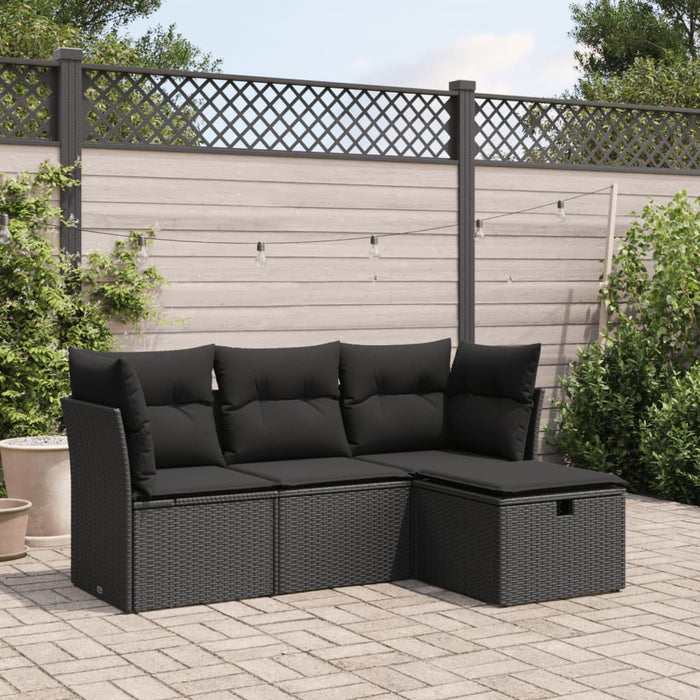 Set mobilier de grădină cu perne, 4 piese, negru, poliratan WALTI