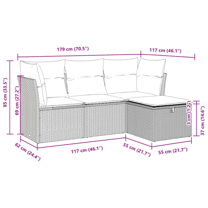 Set mobilier de grădină cu perne, 4 piese, negru, poliratan WALTI