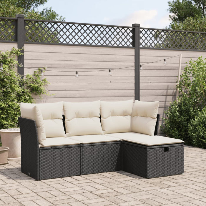 Set mobilier de grădină cu perne, 4 piese, negru, poliratan WALTI