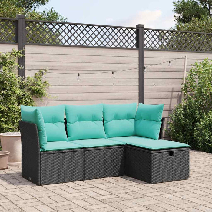 Set mobilier de grădină cu perne, 4 piese, negru, poliratan WALTI