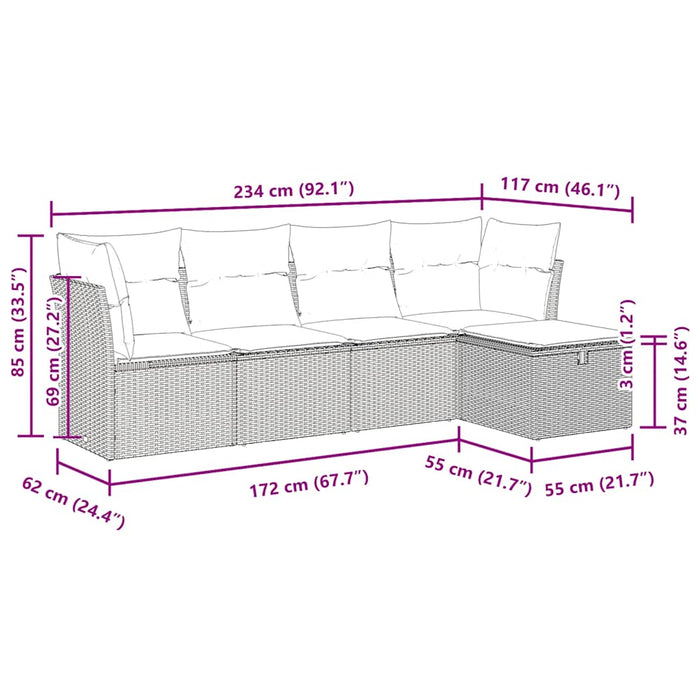Set mobilier de grădină cu perne, 5 piese, negru, poliratan - WALTI WALTI