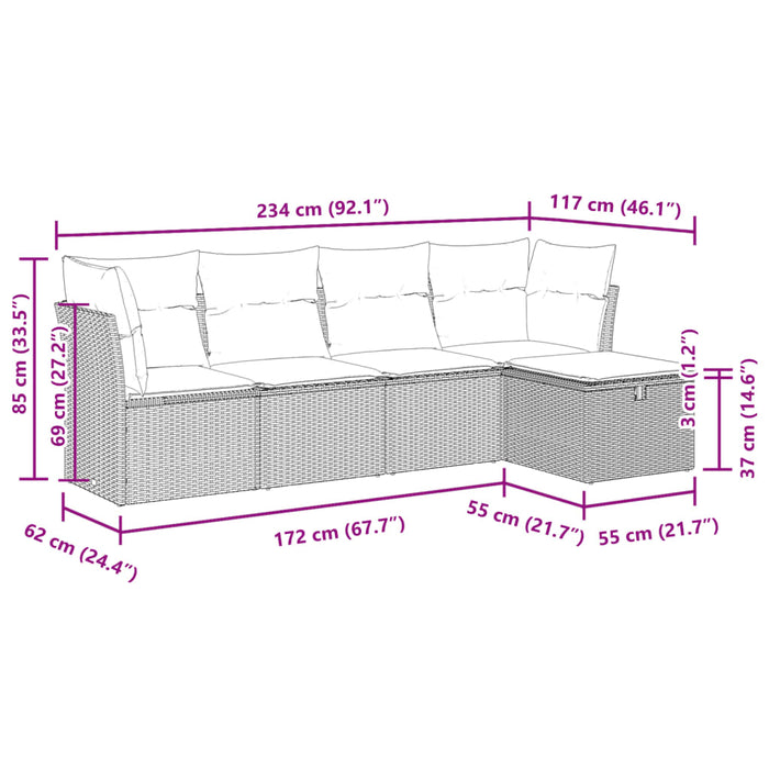 Set mobilier de grădină cu perne, 5 piese, negru, poliratan - WALTI WALTI