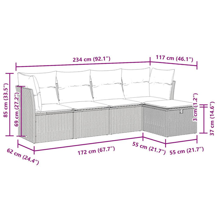 Set mobilier de grădină cu perne, 5 piese, negru, poliratan - WALTI WALTI