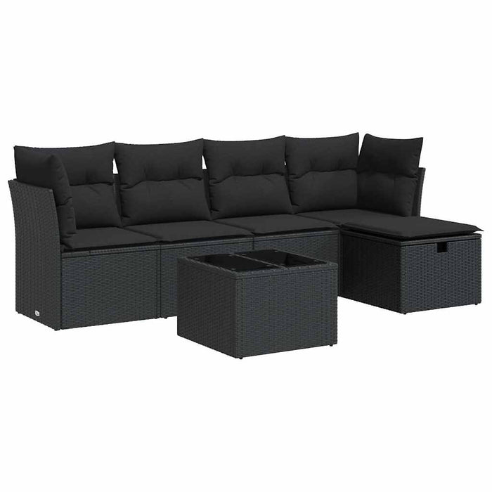 Set mobilier de grădină cu perne, 6 piese, negru, poliratan - WALTI WALTI
