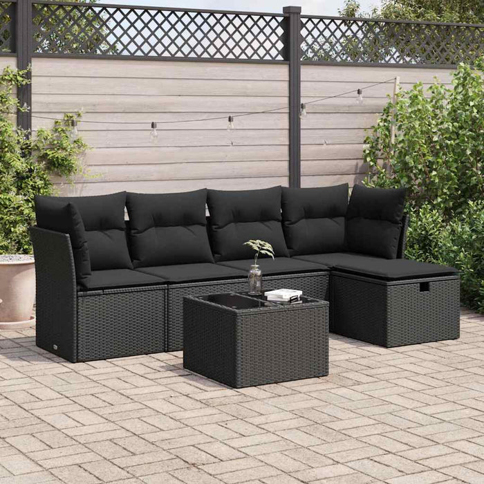 Set mobilier de grădină cu perne, 6 piese, negru, poliratan - WALTI WALTI