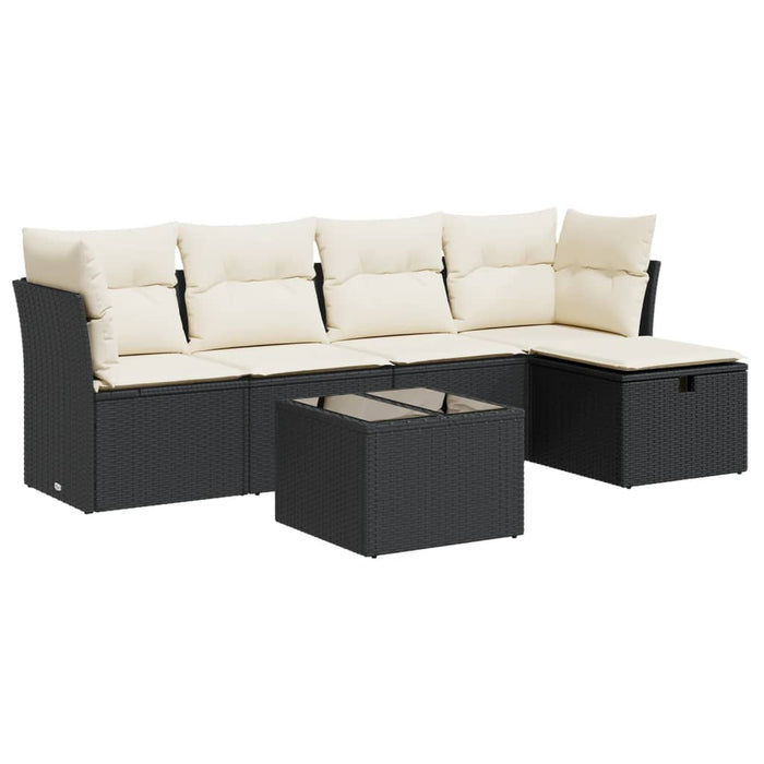 Set mobilier de grădină cu perne, 6 piese, negru, poliratan WALTI