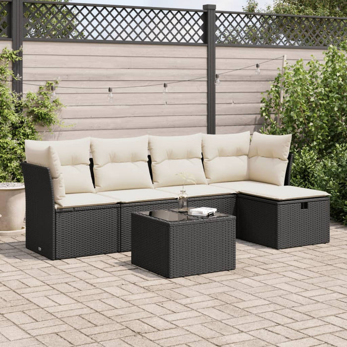 Set mobilier de grădină cu perne, 6 piese, negru, poliratan WALTI
