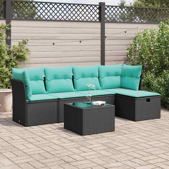 Set mobilier de grădină cu perne, 6 piese, negru, poliratan - WALTI WALTI