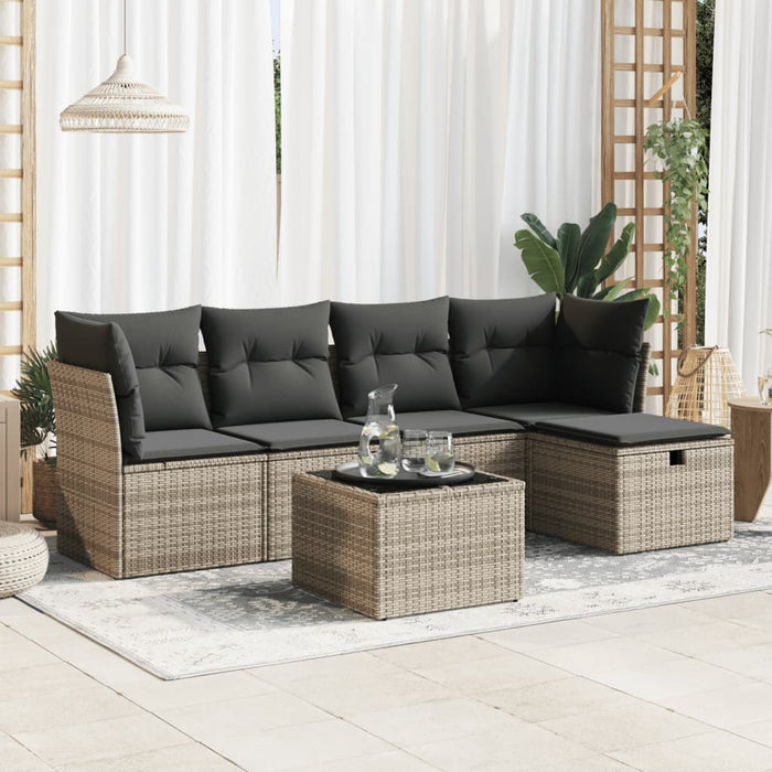 Set mobilier grădină cu perne, 6 piese, gri, poliratan WALTI