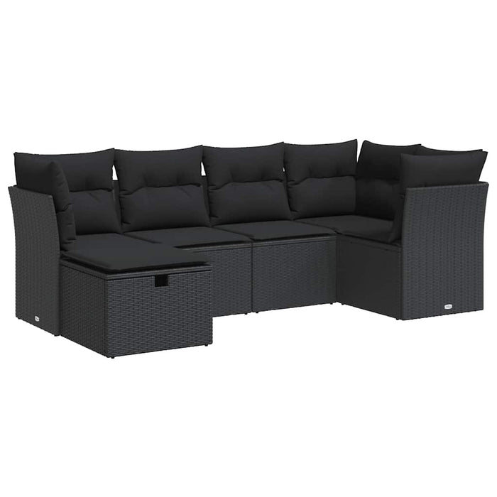 Set mobilier de grădină cu perne, 6 piese, negru, poliratan WALTI