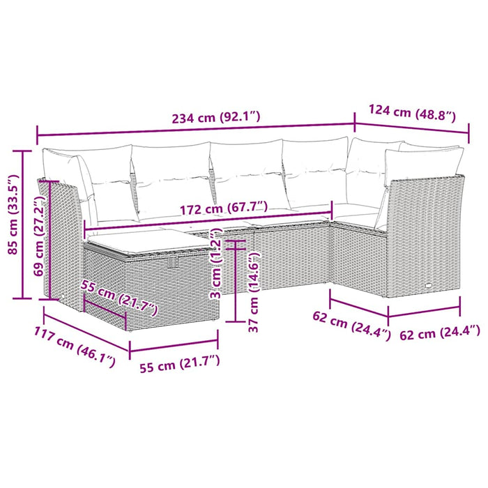 Set mobilier de grădină cu perne, 6 piese, negru, poliratan WALTI