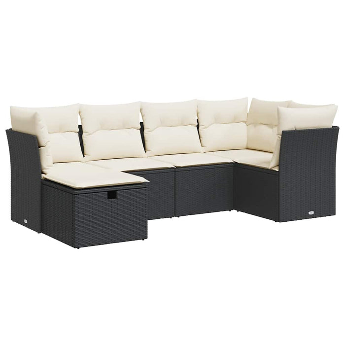 Set mobilier de grădină cu perne, 6 piese, negru, poliratan WALTI