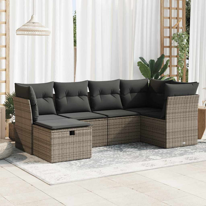 Set mobilier grădină cu perne, 6 piese, gri, poliratan WALTI