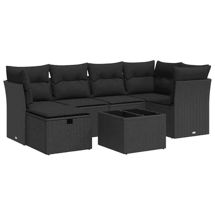Set canapele de grădină cu perne, 7 piese, negru, poliratan WALTI