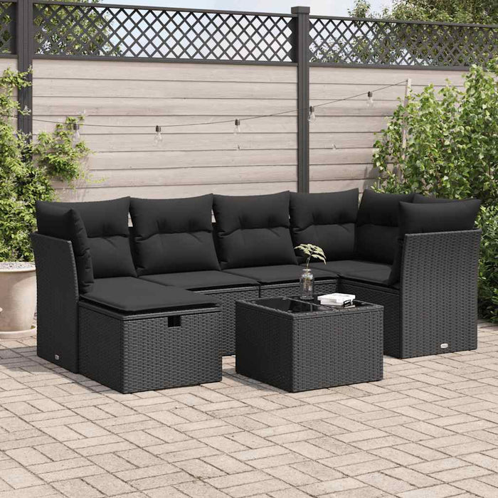 Set canapele de grădină cu perne, 7 piese, negru, poliratan WALTI