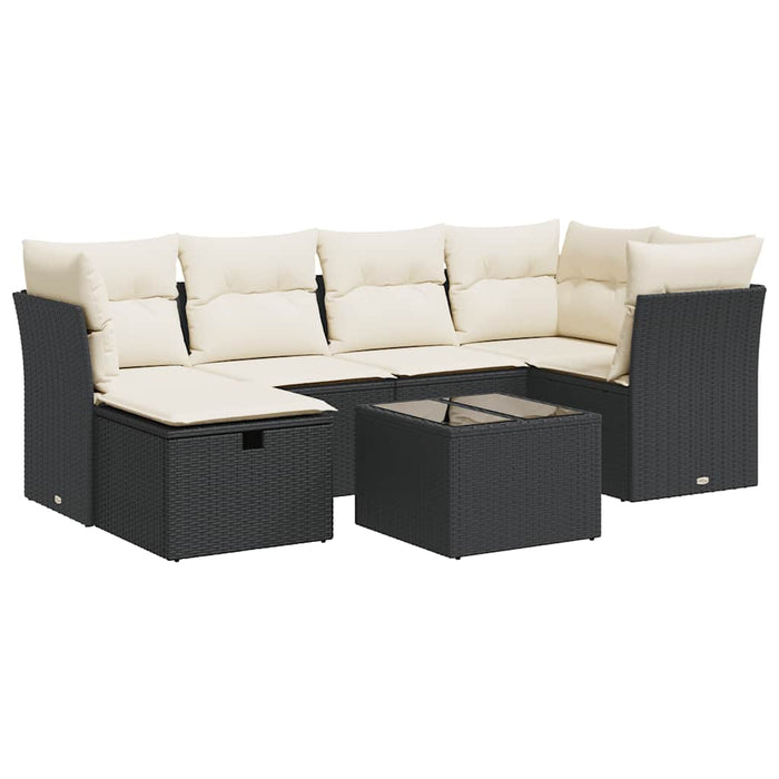 Set canapele de grădină cu perne, 7 piese, negru, poliratan WALTI