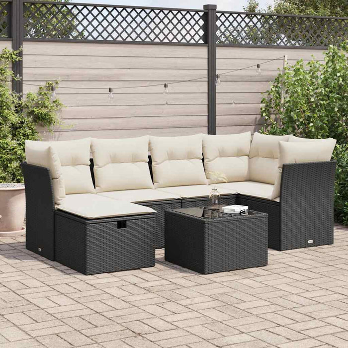 Set canapele de grădină cu perne, 7 piese, negru, poliratan WALTI
