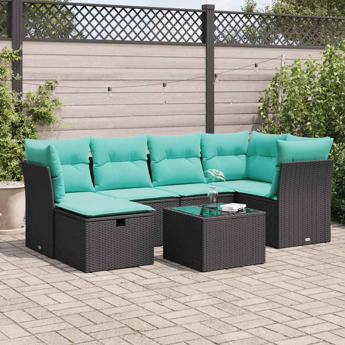 Set canapele de grădină cu perne, 7 piese, negru, poliratan - WALTI WALTI