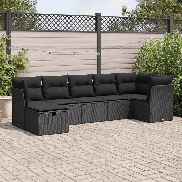Set canapele de grădină cu perne, 7 piese, negru, poliratan - WALTI WALTI
