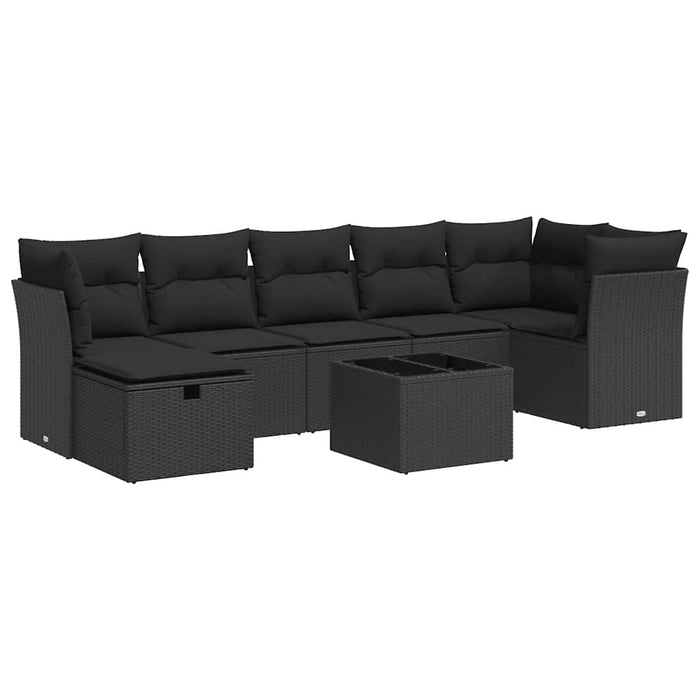 Set mobilier de grădină cu perne, 8 piese, negru, poliratan WALTI