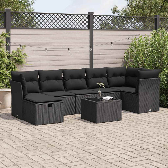 Set mobilier de grădină cu perne, 8 piese, negru, poliratan WALTI