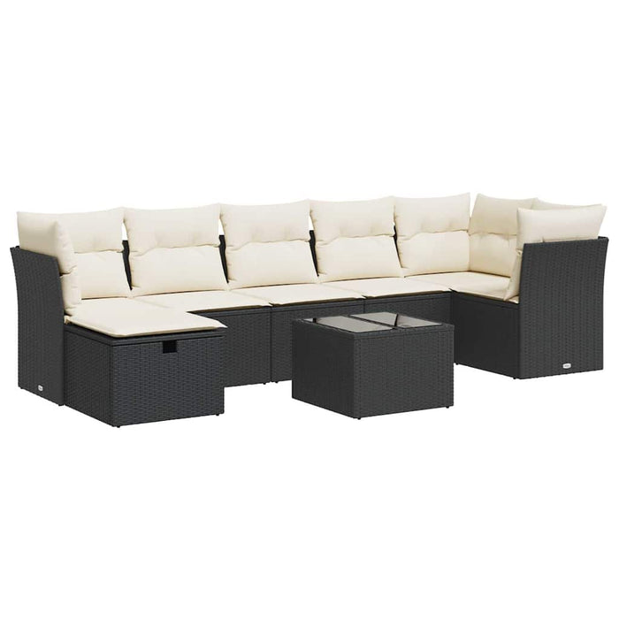 Set mobilier de grădină cu perne, 8 piese, negru, poliratan WALTI
