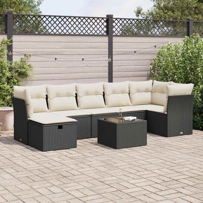 Set mobilier de grădină cu perne, 8 piese, negru, poliratan WALTI
