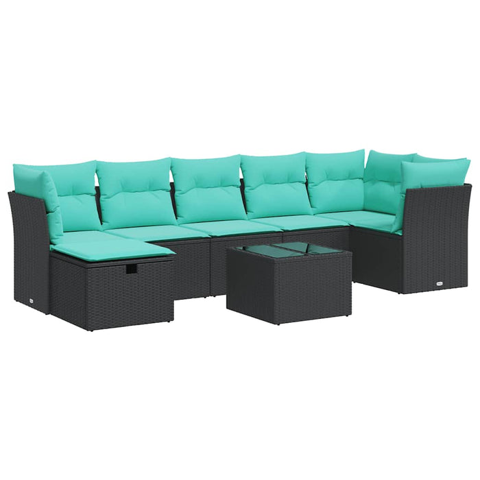 Set mobilier de grădină cu perne, 8 piese, negru, poliratan WALTI