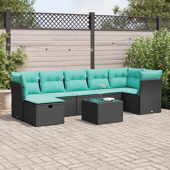 Set mobilier de grădină cu perne, 8 piese, negru, poliratan WALTI