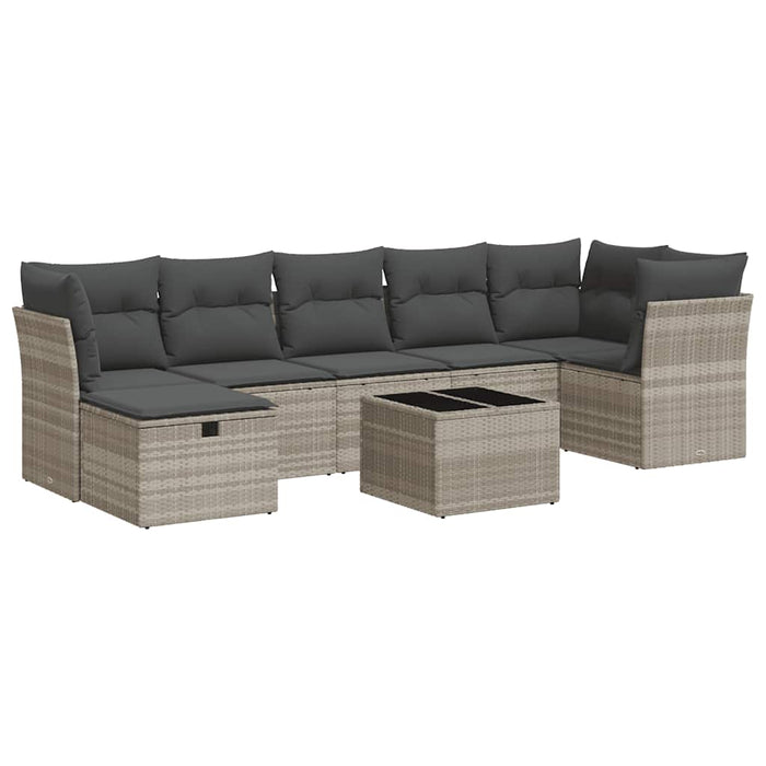 Set mobilier de grădină cu perne, 8 piese gri deschis poliratan - WALTI WALTI