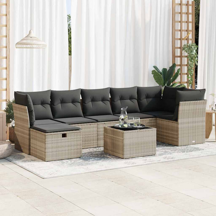 Set mobilier de grădină cu perne, 8 piese gri deschis poliratan - WALTI WALTI