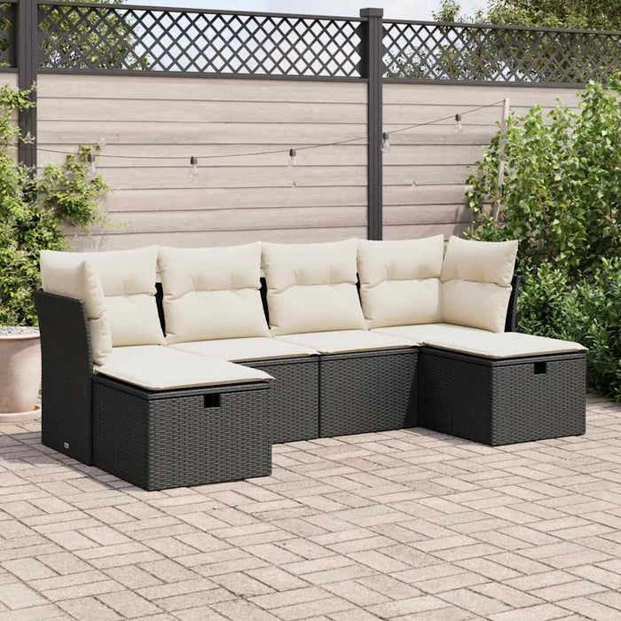 Set mobilier de grădină cu perne, 6 piese, negru, poliratan WALTI